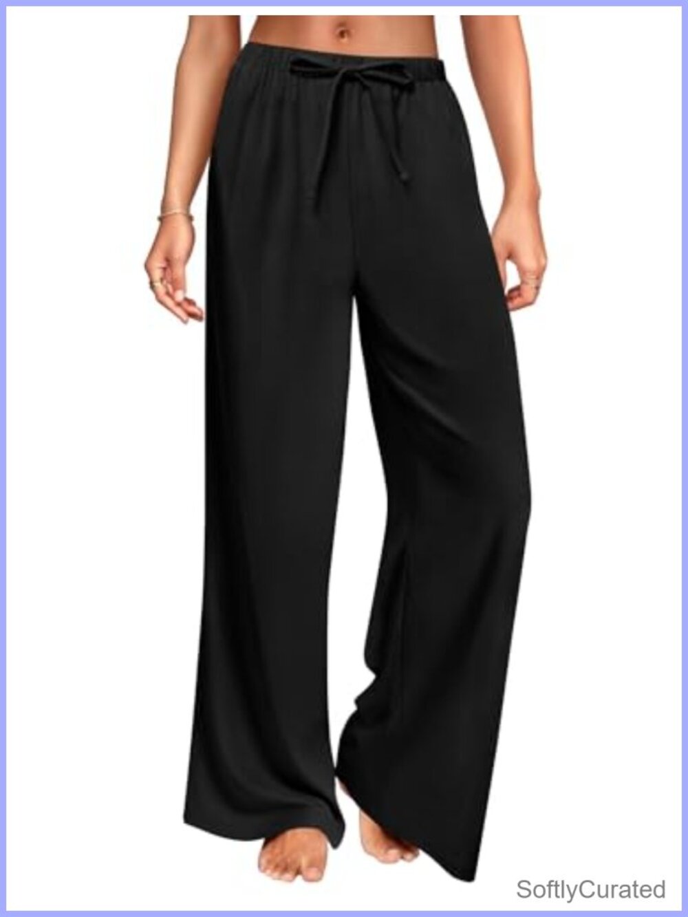 Wide Leg Linen Palazzo Pants High Waist Drawstring Trousers